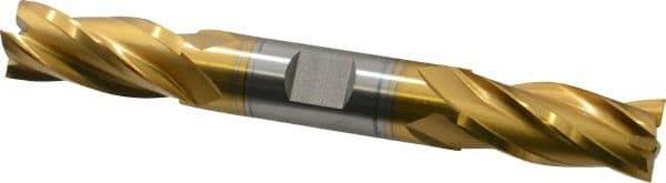 Hertel - 5/8", 1-3/8" LOC, 5/8" Shank Diam, 5" OAL, 4 Flute, Cobalt Square End Mill - Double End, TiN Finish, Spiral Flute, 30° Helix, Centercutting, Right Hand Cut, Right Hand Flute - USA Tool & Supply