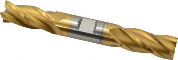 Hertel - 3/4", 1-5/8" LOC, 3/4" Shank Diam, 5-5/8" OAL, 4 Flute, Cobalt Square End Mill - Double End, TiN Finish, Spiral Flute, 30° Helix, Centercutting, Right Hand Cut, Right Hand Flute - USA Tool & Supply