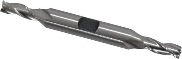 Hertel - 1/4", 5/8" LOC, 3/8" Shank Diam, 3-3/8" OAL, 3 Flute, High Speed Steel Square End Mill - Double End, Uncoated, Spiral Flute, 30° Helix, Centercutting, Right Hand Cut, Right Hand Flute - USA Tool & Supply