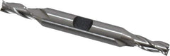 Hertel - 1/4", 5/8" LOC, 3/8" Shank Diam, 3-3/8" OAL, 3 Flute, High Speed Steel Square End Mill - Double End, Uncoated, Spiral Flute, 30° Helix, Centercutting, Right Hand Cut, Right Hand Flute - USA Tool & Supply