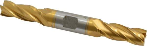 Hertel - 9/16", 1-3/8" LOC, 5/8" Shank Diam, 5" OAL, 4 Flute, High Speed Steel Square End Mill - Double End, TiN Finish, Spiral Flute, 30° Helix, Centercutting, Right Hand Cut, Right Hand Flute - USA Tool & Supply