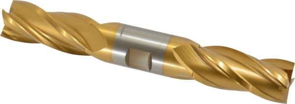 Hertel - 7/8", 1-7/8" LOC, 7/8" Shank Diam, 6-1/8" OAL, 4 Flute, High Speed Steel Square End Mill - Double End, TiN Finish, Spiral Flute, 30° Helix, Centercutting, Right Hand Cut, Right Hand Flute - USA Tool & Supply