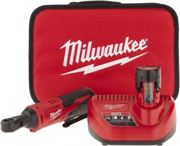 Milwaukee Tool - 3/8" Drive 12 Volt Inline Cordless Impact Wrench & Ratchet - 250 RPM, 35 Ft/Lb Torque, 1 Lithium-Ion Battery Included - USA Tool & Supply