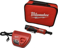 Milwaukee Tool - 1/4" Drive 12 Volt Inline Cordless Impact Wrench & Ratchet - 250 RPM, 30 Ft/Lb Torque, 1 Lithium-Ion Battery Included - USA Tool & Supply