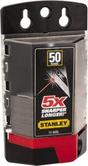 Stanley - 50 Piece Carbide-Tipped Utility Knife Blade - 61mm OAL, 0.022" Blade Thickness - USA Tool & Supply