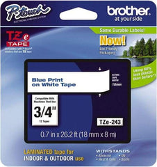 Brother - 3/4" Wide x 314.4" Long, White Plastic/Paper Tape Cassette - For Label Maker - USA Tool & Supply