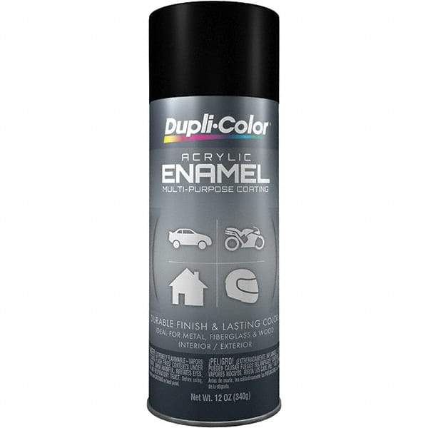 Dupli-Color - Black, Flat, Acrylic Enamel Spray Paint - 12 to 14 Sq Ft per Can, 12 oz Container - USA Tool & Supply