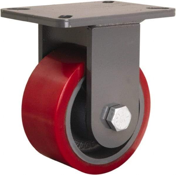 Hamilton - 6" Diam x 3" Wide x 8" OAH Top Plate Mount Rigid Caster - Polyurethane Mold onto Cast Iron Center, 2,600 Lb Capacity, Sealed Precision Ball Bearing, 5-1/4 x 7-1/4" Plate - USA Tool & Supply
