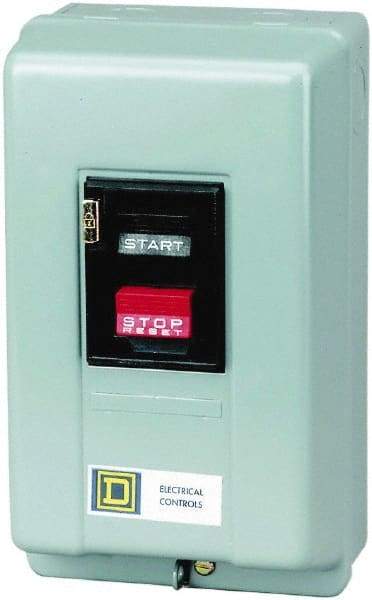 Square D - 2 Poles, 18 Amp, M-0 NEMA, Enclosed Pushbutton Manual Motor Starter - 1 hp at 115 VAC & 2 hp at 230 VAC, CSA, NEMA 1 & UL Listed - USA Tool & Supply