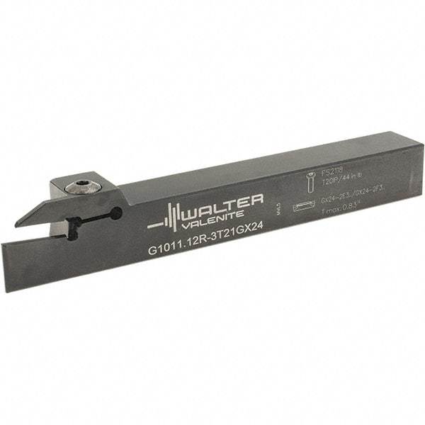 Walter - External Thread, 0.827" Max Depth of Cut, 3mm Min Groove Width, 150.01mm OAL, Right Hand Indexable Grooving Cutoff Toolholder - 19.05mm Shank Height x 19.05mm Shank Width, GX24-2E3/F3.. Insert Style, G1011 Toolholder Style - USA Tool & Supply