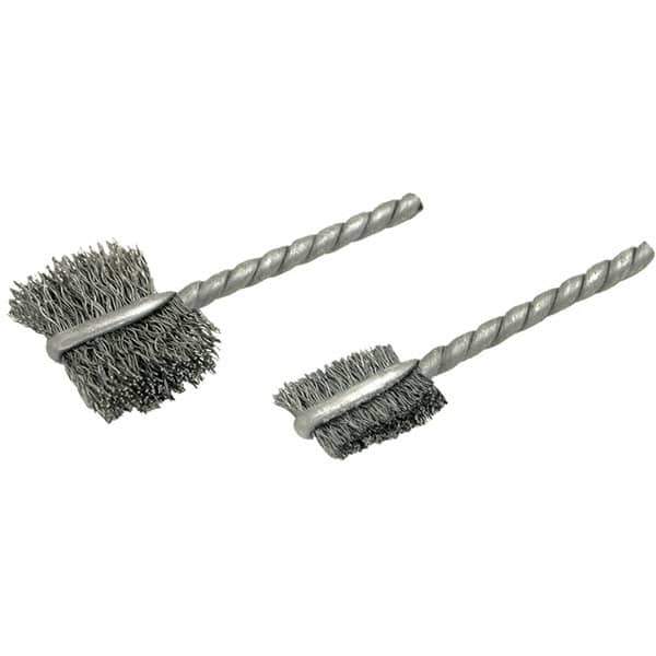 Brush Research Mfg. - 1/2" Diam Flat Stainless Steel Tube Brush - 0.005" Filament Diam, 9/16" Brush Length, 2-1/4" OAL, Steel Shank - USA Tool & Supply