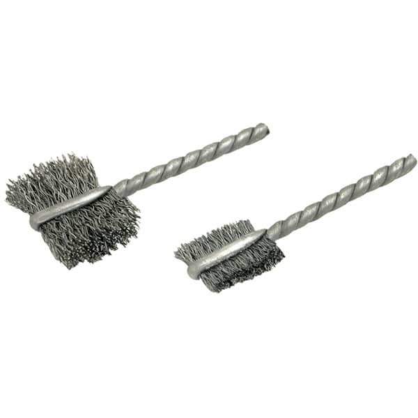 Brush Research Mfg. - 11/32" Diam Flat Steel Tube Brush - 0.003" Filament Diam, 9/16" Brush Length, 2-1/4" OAL, Steel Shank - USA Tool & Supply
