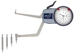 Mitutoyo - 3.6 to 5.6" Inside Dial Caliper Gage - 0.0005" Graduation, 0.0015" Accuracy, 3.3" Leg Length, 0.31" Deep x 0.06" Wide Groove, Ball Contact Points - USA Tool & Supply