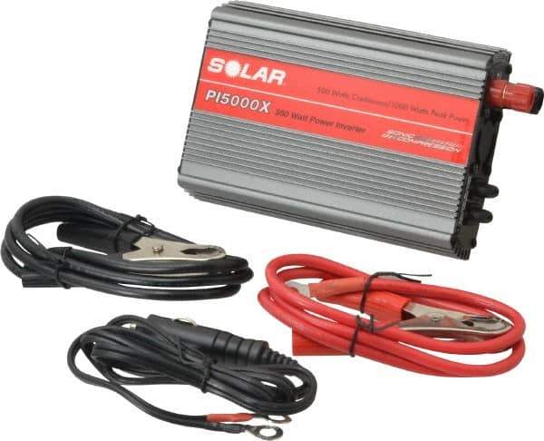 Solar - 2 Connection, 12 VDC Input, 120 VAC Output, 1,000 Peak Wattage, Power Inverter - 500 Watt Continuous Output Power - USA Tool & Supply