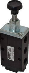 Parker - 0.83 CV Rate, 1/4" NPT Inlet Direct Air 4 Mechanical Spool Valve - 4 Way, 2 Position, Button Manual Return, 150 Max psi - USA Tool & Supply