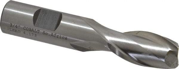 Cleveland - 3/4", 1-5/16" LOC, 3/4" Shank Diam, 3-7/8" OAL, 2 Flute, Cobalt Square End Mill - Single End, Uncoated, Spiral Flute, 30° Helix, Centercutting, Right Hand Cut, Right Hand Flute, Series HGC-2 - USA Tool & Supply