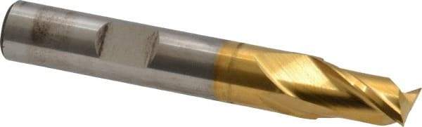 Cleveland - 3/8", 9/16" LOC, 3/8" Shank Diam, 2-1/2" OAL, 2 Flute, Cobalt Square End Mill - Single End, TiN Finish, Spiral Flute, 30° Helix, Centercutting, Right Hand Cut, Right Hand Flute, Series HGC-2 - USA Tool & Supply