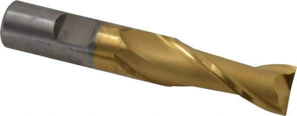 Cleveland - 5/8", 1-5/16" LOC, 5/8" Shank Diam, 3-3/4" OAL, 2 Flute, Cobalt Square End Mill - Single End, TiN Finish, Spiral Flute, 30° Helix, Centercutting, Right Hand Cut, Right Hand Flute, Series HGC-2 - USA Tool & Supply