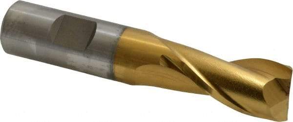 Cleveland - 3/4", 1-5/16" LOC, 3/4" Shank Diam, 3-7/8" OAL, 2 Flute, Cobalt Square End Mill - Single End, TiN Finish, Spiral Flute, 30° Helix, Centercutting, Right Hand Cut, Right Hand Flute, Series HGC-2 - USA Tool & Supply