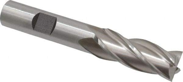 Cleveland - 9/16", 1-3/8" LOC, 1/2" Shank Diam, 3-3/8" OAL, 4 Flute, High Speed Steel Square End Mill - Single End, Uncoated, Spiral Flute, 30° Helix, Centercutting, Right Hand Cut, Right Hand Flute, Series HG-4C - USA Tool & Supply