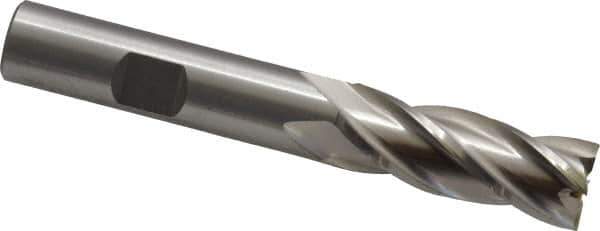 Cleveland - 17/32", 1-3/8" LOC, 1/2" Shank Diam, 3-3/8" OAL, 4 Flute, High Speed Steel Square End Mill - Single End, Uncoated, Spiral Flute, 30° Helix, Centercutting, Right Hand Cut, Right Hand Flute, Series HG-4C - USA Tool & Supply