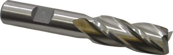 Cleveland - 19/32", 1-3/8" LOC, 1/2" Shank Diam, 3-3/8" OAL, 4 Flute, High Speed Steel Square End Mill - Single End, Uncoated, Spiral Flute, 30° Helix, Centercutting, Right Hand Cut, Right Hand Flute, Series HG-4C - USA Tool & Supply