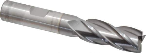 Cleveland - 9/16", 1-3/8" LOC, 1/2" Shank Diam, 3-3/8" OAL, 4 Flute, High Speed Steel Square End Mill - Single End, TiCN Finish, Spiral Flute, 30° Helix, Centercutting, Right Hand Cut, Right Hand Flute, Series HG-4C - USA Tool & Supply