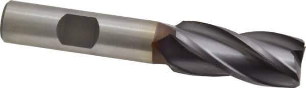 Cleveland - 5/8", 1-3/8" LOC, 1/2" Shank Diam, 3-3/8" OAL, 4 Flute, High Speed Steel Square End Mill - Single End, TiCN Finish, Spiral Flute, 30° Helix, Centercutting, Right Hand Cut, Right Hand Flute, Series HG-4C - USA Tool & Supply