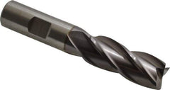 Cleveland - 11/16", 1-5/8" LOC, 5/8" Shank Diam, 3-3/4" OAL, 4 Flute, High Speed Steel Square End Mill - Single End, TiCN Finish, Spiral Flute, 30° Helix, Centercutting, Right Hand Cut, Right Hand Flute, Series HG-4C - USA Tool & Supply