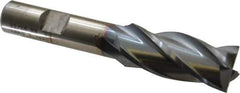Cleveland - 11/16", 1-5/8" LOC, 1/2" Shank Diam, 3-3/8" OAL, 4 Flute, High Speed Steel Square End Mill - Single End, TiCN Finish, Spiral Flute, 30° Helix, Centercutting, Right Hand Cut, Right Hand Flute, Series HG-4C - USA Tool & Supply
