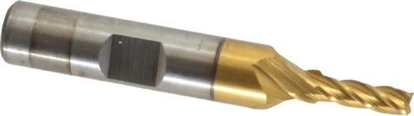 Cleveland - 5/32", 1/2" LOC, 3/8" Shank Diam, 2-3/8" OAL, 4 Flute, High Speed Steel Square End Mill - Single End, TiN Finish, Spiral Flute, 30° Helix, Centercutting, Right Hand Cut, Right Hand Flute, Series HG-4C - USA Tool & Supply
