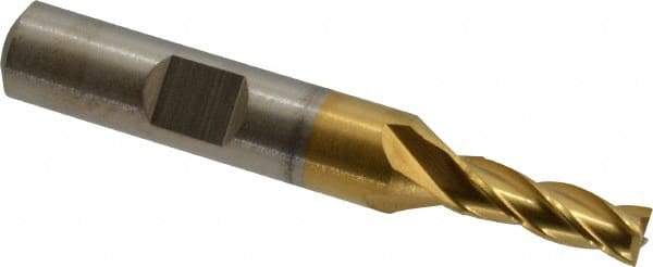 Cleveland - 7/32", 5/8" LOC, 3/8" Shank Diam, 2-7/16" OAL, 4 Flute, High Speed Steel Square End Mill - Single End, TiN Finish, Spiral Flute, 30° Helix, Centercutting, Right Hand Cut, Right Hand Flute, Series HG-4C - USA Tool & Supply