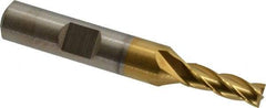 Cleveland - 7/32", 5/8" LOC, 3/8" Shank Diam, 2-7/16" OAL, 4 Flute, High Speed Steel Square End Mill - Single End, TiN Finish, Spiral Flute, 30° Helix, Centercutting, Right Hand Cut, Right Hand Flute, Series HG-4C - USA Tool & Supply