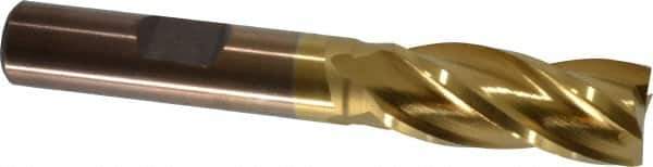 Cleveland - 7/16", 1" LOC, 3/8" Shank Diam, 2-11/16" OAL, 4 Flute, High Speed Steel Square End Mill - Single End, TiN Finish, Spiral Flute, 30° Helix, Centercutting, Right Hand Cut, Right Hand Flute, Series HG-4C - USA Tool & Supply
