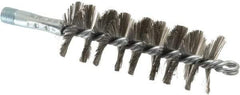 Schaefer Brush - 4-1/2" Brush Length, 1-3/4" Diam, Double Stem, Single Spiral Tube Brush - 7-1/4" Long, Stainless Steel, 1/4" NPSM Male Connection - USA Tool & Supply