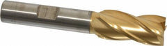 Cleveland - 1/2", 1" LOC, 3/8" Shank Diam, 2-11/16" OAL, 4 Flute, High Speed Steel Square End Mill - Single End, TiN Finish, Spiral Flute, 30° Helix, Centercutting, Right Hand Cut, Right Hand Flute, Series HG-4C - USA Tool & Supply
