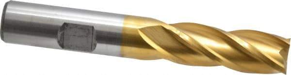 Cleveland - 1/2", 1-1/4" LOC, 1/2" Shank Diam, 3-1/4" OAL, 4 Flute, High Speed Steel Square End Mill - Single End, TiN Finish, Spiral Flute, 30° Helix, Centercutting, Right Hand Cut, Right Hand Flute, Series HG-4C - USA Tool & Supply
