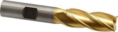 Cleveland - 9/16", 1-3/8" LOC, 1/2" Shank Diam, 3-3/8" OAL, 4 Flute, High Speed Steel Square End Mill - Single End, TiN Finish, Spiral Flute, 30° Helix, Centercutting, Right Hand Cut, Right Hand Flute, Series HG-4C - USA Tool & Supply