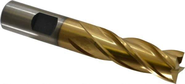 Cleveland - 5/8", 1-5/8" LOC, 5/8" Shank Diam, 3-3/4" OAL, 4 Flute, High Speed Steel Square End Mill - Single End, TiN Finish, Spiral Flute, 30° Helix, Centercutting, Right Hand Cut, Right Hand Flute, Series HG-4C - USA Tool & Supply