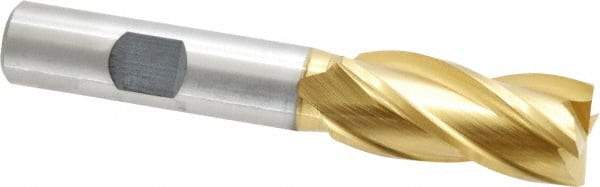 Cleveland - 5/8", 1-3/8" LOC, 1/2" Shank Diam, 3-3/8" OAL, 4 Flute, High Speed Steel Square End Mill - Single End, TiN Finish, Spiral Flute, 30° Helix, Centercutting, Right Hand Cut, Right Hand Flute, Series HG-4C - USA Tool & Supply