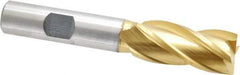 Cleveland - 5/8", 1-3/8" LOC, 1/2" Shank Diam, 3-3/8" OAL, 4 Flute, High Speed Steel Square End Mill - Single End, TiN Finish, Spiral Flute, 30° Helix, Centercutting, Right Hand Cut, Right Hand Flute, Series HG-4C - USA Tool & Supply
