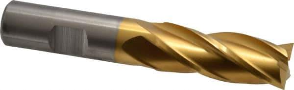 Cleveland - 21/32", 1-5/8" LOC, 5/8" Shank Diam, 3-3/4" OAL, 4 Flute, High Speed Steel Square End Mill - Single End, TiN Finish, Spiral Flute, 30° Helix, Centercutting, Right Hand Cut, Right Hand Flute, Series HG-4C - USA Tool & Supply