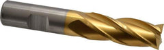 Cleveland - 21/32", 1-5/8" LOC, 5/8" Shank Diam, 3-3/4" OAL, 4 Flute, High Speed Steel Square End Mill - Single End, TiN Finish, Spiral Flute, 30° Helix, Centercutting, Right Hand Cut, Right Hand Flute, Series HG-4C - USA Tool & Supply