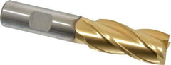 Cleveland - 3/4", 1-5/8" LOC, 5/8" Shank Diam, 3-3/4" OAL, 4 Flute, High Speed Steel Square End Mill - Single End, TiN Finish, Spiral Flute, 30° Helix, Centercutting, Right Hand Cut, Right Hand Flute, Series HG-4C - USA Tool & Supply
