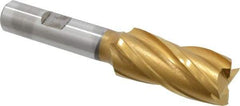 Cleveland - 3/4", 1-5/8" LOC, 1/2" Shank Diam, 3-3/8" OAL, 4 Flute, High Speed Steel Square End Mill - Single End, TiN Finish, Spiral Flute, 30° Helix, Centercutting, Right Hand Cut, Right Hand Flute, Series HG-4C - USA Tool & Supply