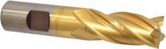 Cleveland - 3/4", 1-5/8" LOC, 3/4" Shank Diam, 3-7/8" OAL, 4 Flute, High Speed Steel Square End Mill - Single End, TiN Finish, Spiral Flute, 30° Helix, Centercutting, Right Hand Cut, Right Hand Flute, Series HG-4C - USA Tool & Supply