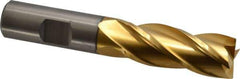 Cleveland - 11/16", 1-5/8" LOC, 5/8" Shank Diam, 3-3/4" OAL, 4 Flute, High Speed Steel Square End Mill - Single End, TiN Finish, Spiral Flute, 30° Helix, Centercutting, Right Hand Cut, Right Hand Flute, Series HG-4C - USA Tool & Supply