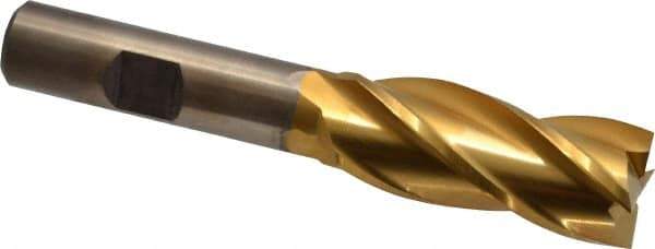 Cleveland - 11/16", 1-5/8" LOC, 1/2" Shank Diam, 3-5/8" OAL, 4 Flute, High Speed Steel Square End Mill - Single End, TiN Finish, Spiral Flute, 30° Helix, Centercutting, Right Hand Cut, Right Hand Flute, Series HG-4C - USA Tool & Supply