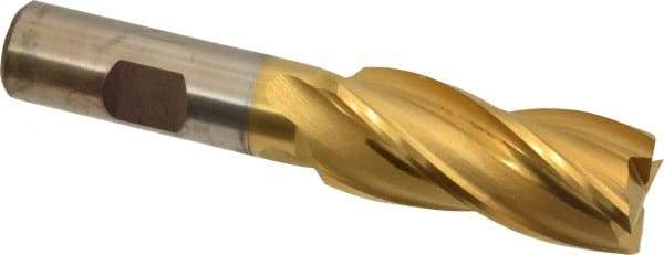 Cleveland - 13/16", 1-7/8" LOC, 5/8" Shank Diam, 4" OAL, 4 Flute, High Speed Steel Square End Mill - Single End, TiN Finish, Spiral Flute, 30° Helix, Centercutting, Right Hand Cut, Right Hand Flute, Series HG-4C - USA Tool & Supply