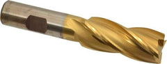 Cleveland - 13/16", 1-7/8" LOC, 5/8" Shank Diam, 4" OAL, 4 Flute, High Speed Steel Square End Mill - Single End, TiN Finish, Spiral Flute, 30° Helix, Centercutting, Right Hand Cut, Right Hand Flute, Series HG-4C - USA Tool & Supply